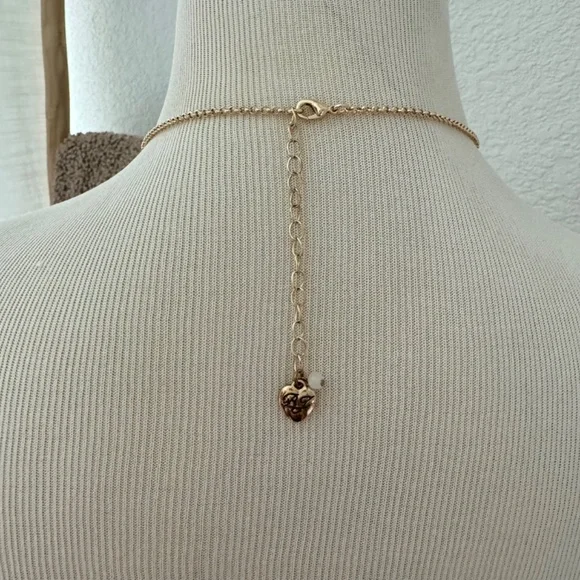 Betsey Johnson Pink Strawberry Red Rhinestone Long Necklace Gold Tone - Picture 6 of 9